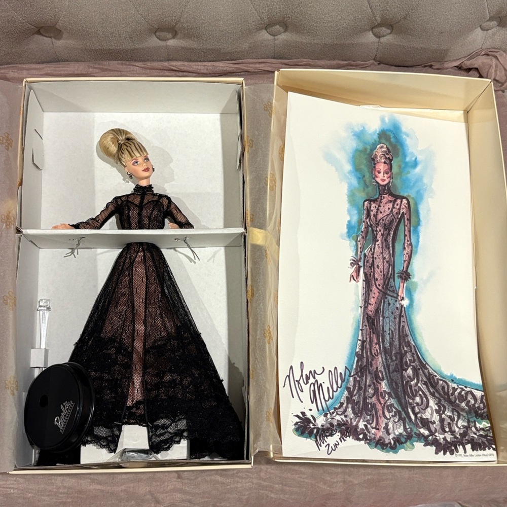 Nolan Miller Sheer Illusion Black Lace Evening Doll